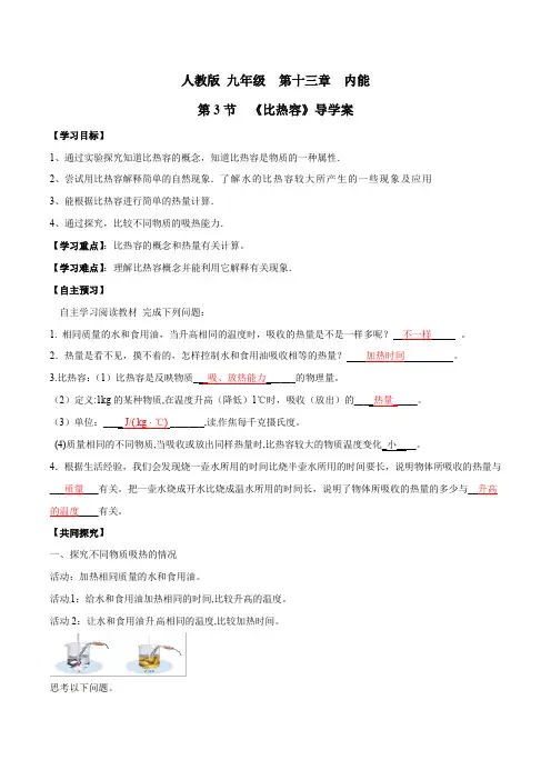 专题13.3 比热容(导学案)(解析版)