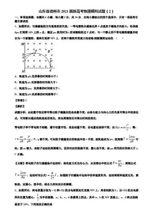 山东省德州市2021届新高考物理模拟试题(2)含解析