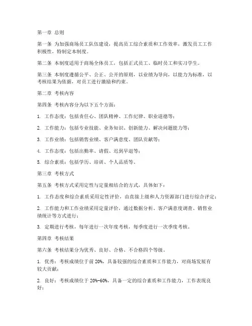 商场员工考核管理制度范本