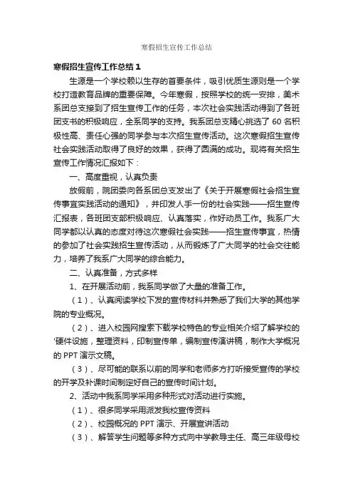 寒假招生宣传工作总结