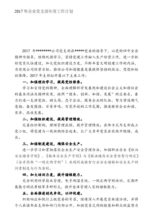 2017年企业党支部年度工作计划