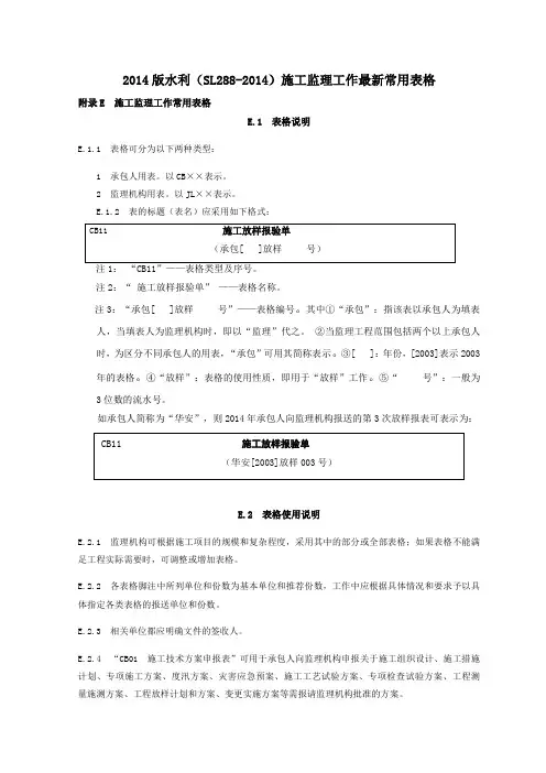 2014水利工程施工监理规范全套表格