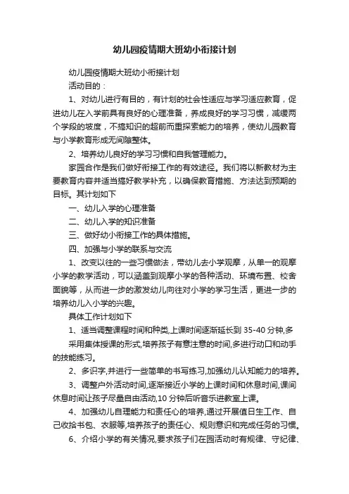 幼儿园疫情期大班幼小衔接计划