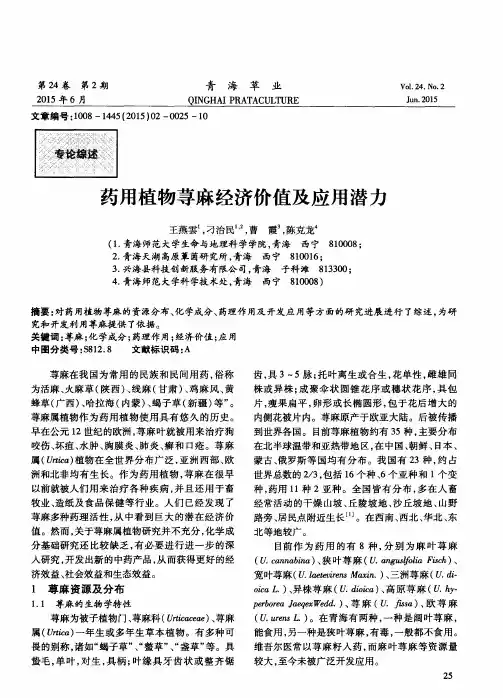 药用植物荨麻经济价值及应用潜力