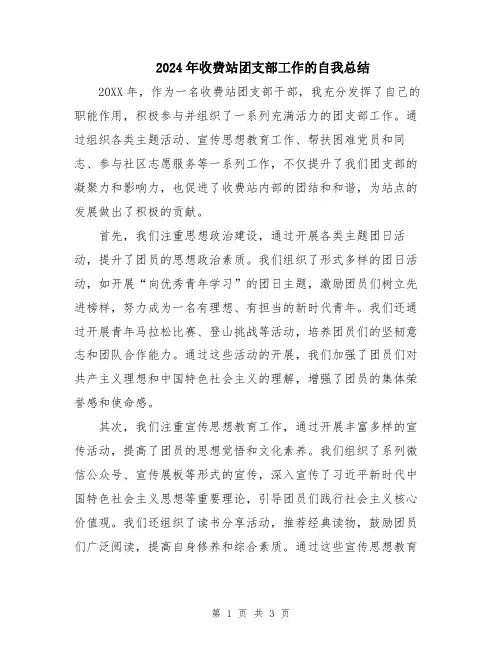 2024年收费站团支部工作的自我总结