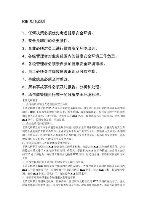 HSE九项原则