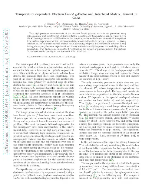 Temperature dependent Electron Land'e g-Factor and Interband Matrix Element in GaAs