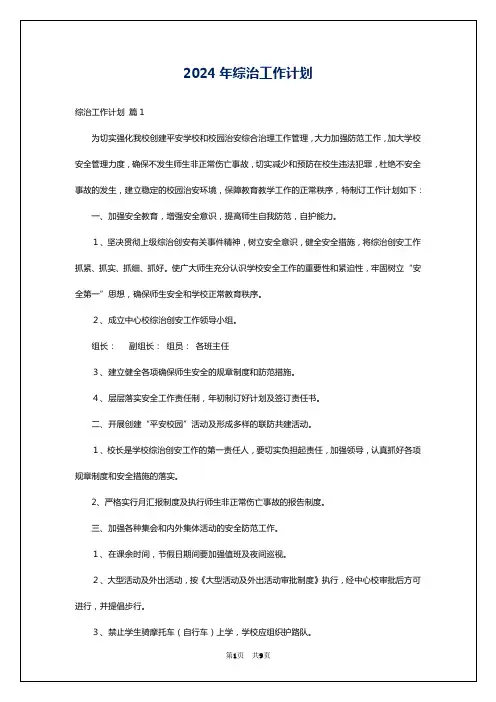 2024年综治工作计划