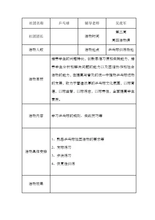 户县父慈小学乒乓球社团活动记录