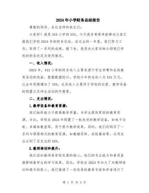 2024年小学财务总结报告
