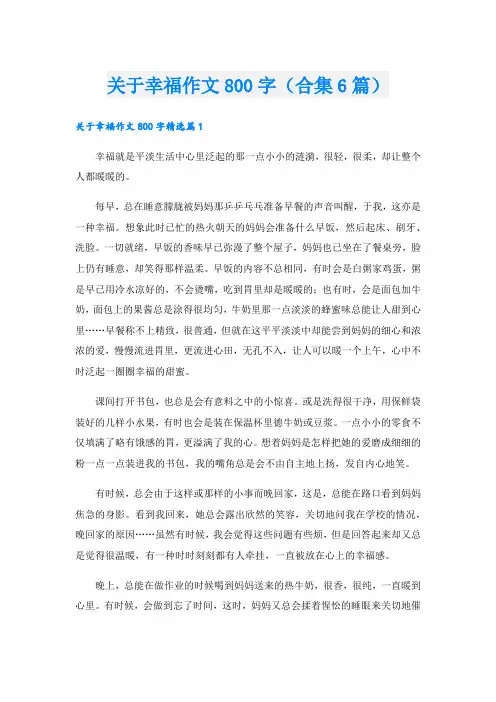 关于幸福作文800字(合集6篇).doc