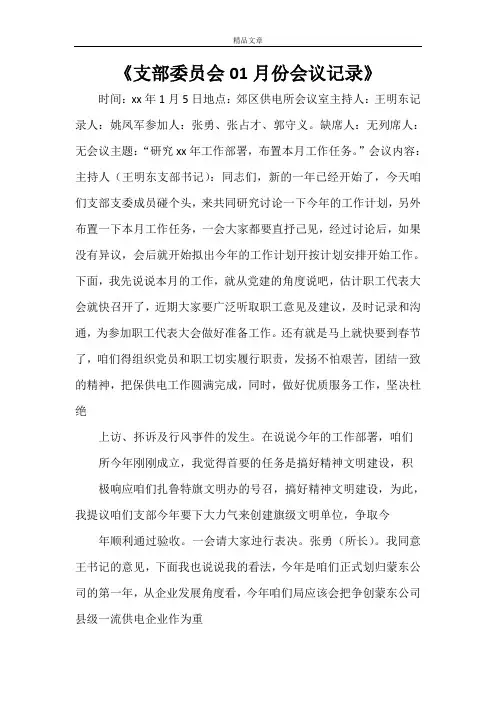 《支部委员会01月份会议记录》
