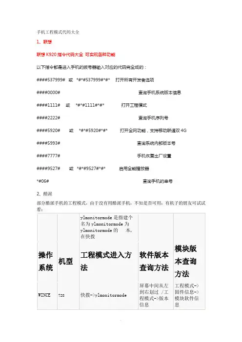 手机工程模式代码大全