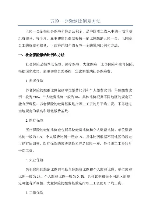 五险一金缴纳比例及方法