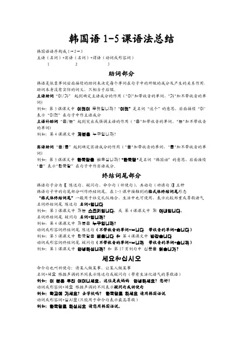 韩国语1-5课语法