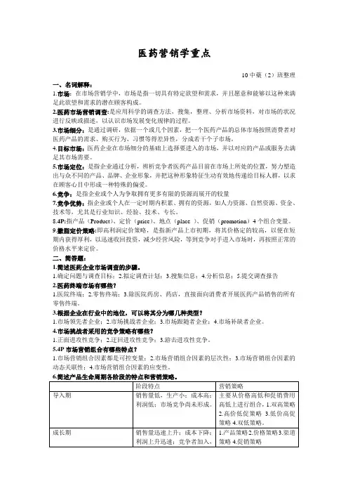 医药营销学重点
