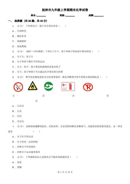 桂林市九年级上学期期末化学试卷