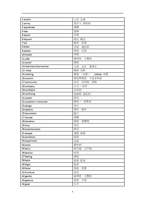 初中英语 中考考纲课外词汇