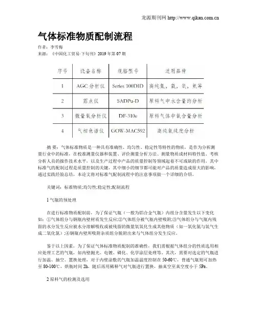 气体标准物质配制流程