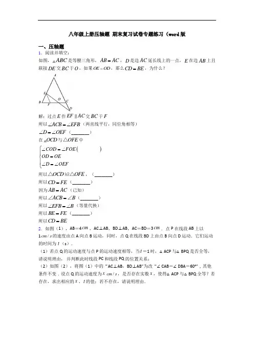 八年级上册压轴题 期末复习试卷专题练习(word版