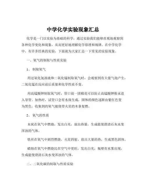 中学化学实验现象汇总