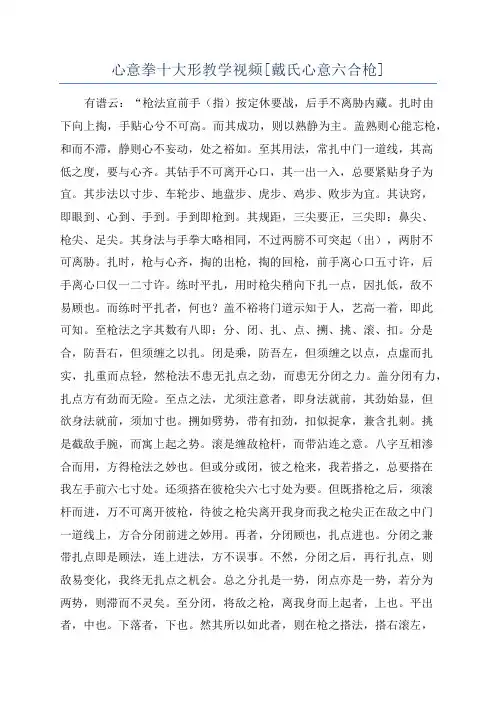 心意拳十大形教学视频[戴氏心意六合枪]