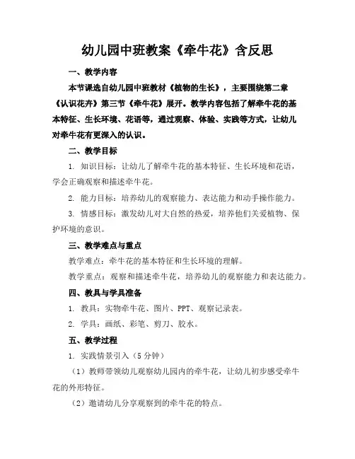 幼儿园中班教案《牵牛花》含反思