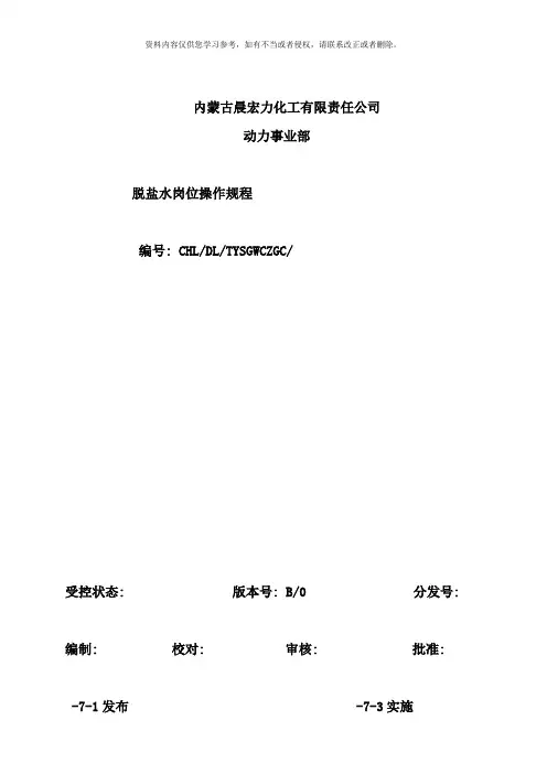 脱盐水岗位操作规程样本