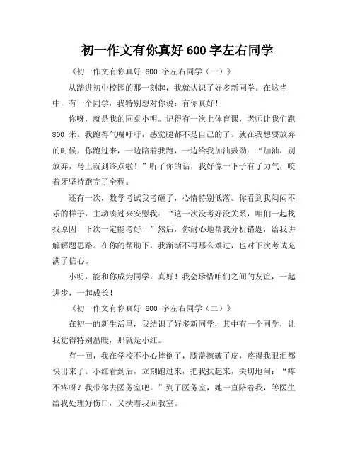 初一作文有你真好600字左右同学