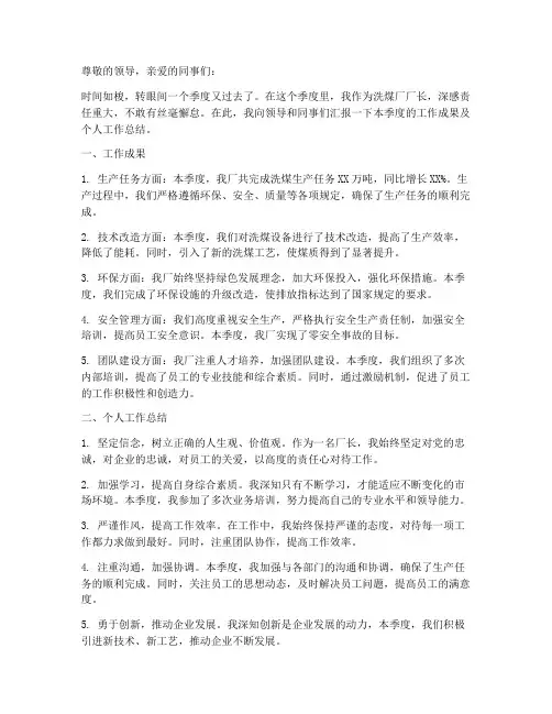 洗煤厂长个人工作工作总结