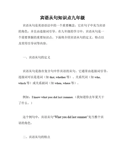 宾语从句知识点九年级
