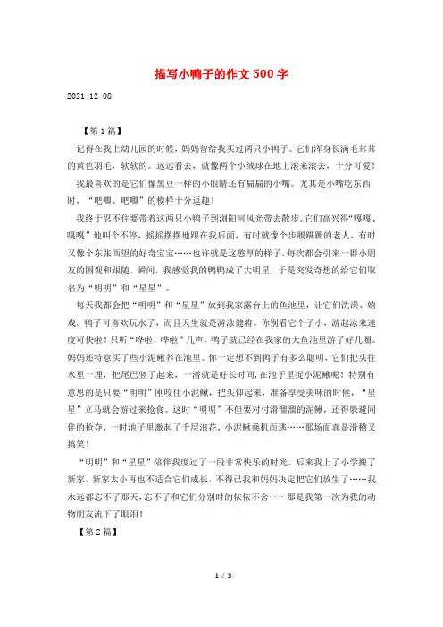 描写小鸭子的作文500字