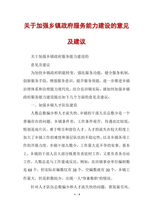 关于加强乡镇政府服务能力建设的意见及建议