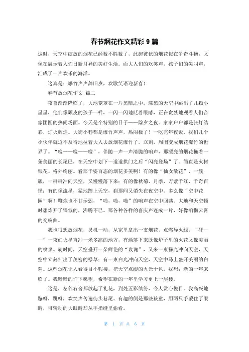 春节烟花作文精彩9篇
