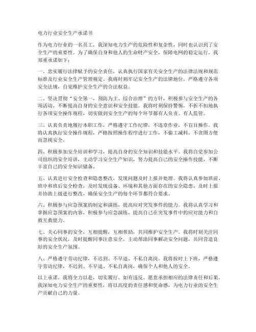 电力行业安全生产承诺书