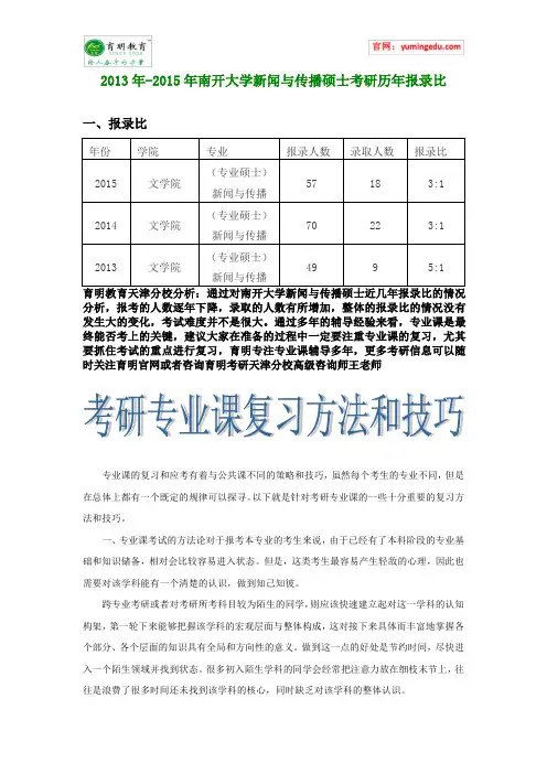 2013年-2015年南开大学新闻与传播硕士考研历年报录比