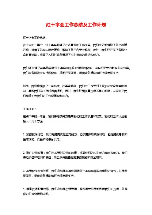红十字会工作总结及工作计划