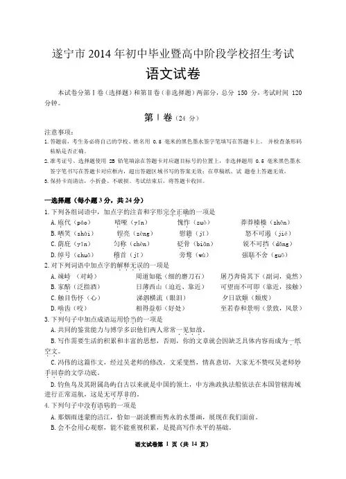 2014年中考语文试题与答案