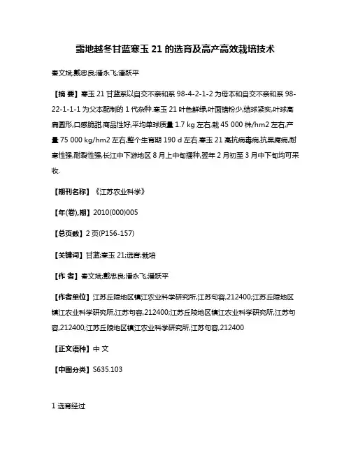 露地越冬甘蓝寒玉21的选育及高产高效栽培技术