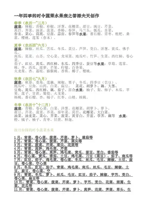 一年四季的时令蔬菜水果表