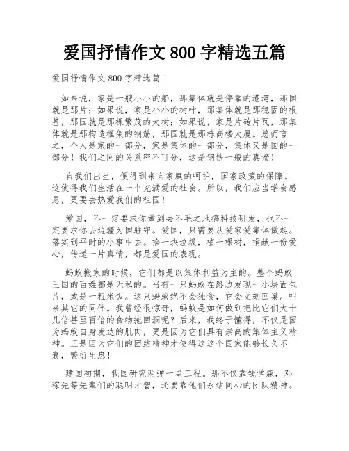 爱国抒情作文800字精选五篇