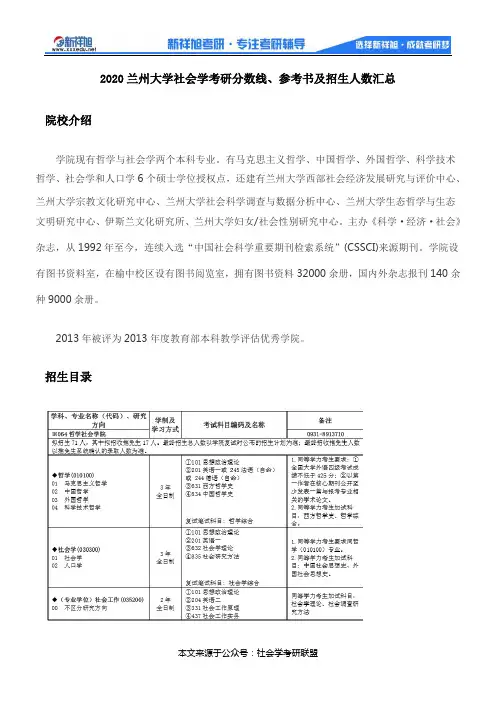2020兰州大学社会学考研分数线、参考书及招生人数汇总
