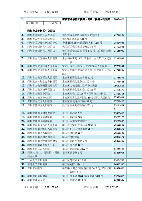 深圳公立医院名单(整理)之欧阳体创编
