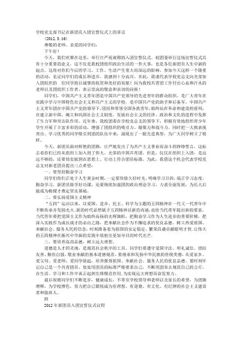 在五四入团宣誓仪式上的讲话