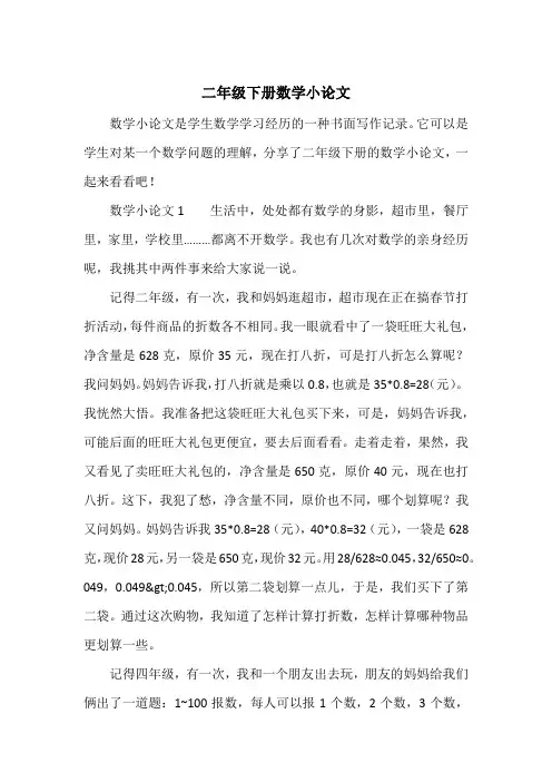 二年级下册数学小论文