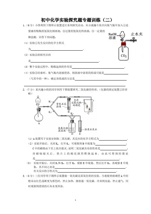人教版九年级化学中考【初中化学实验探究题专题训练及答案】