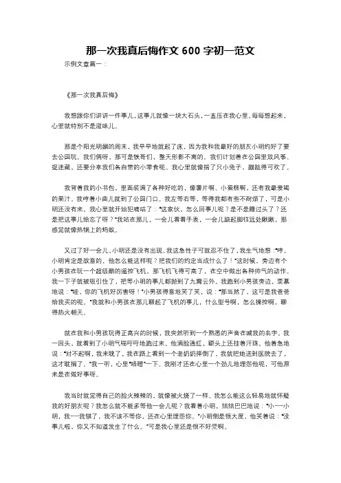 那一次我真后悔作文600字初一范文 2