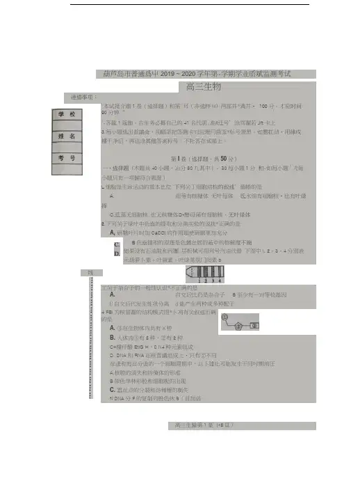 辽宁省葫芦岛市普通高中2020届高三生物上学期学业质量监测(期末)试题(扫描版,无答案)