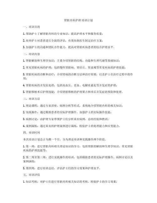 肾脏内科护理 培训计划