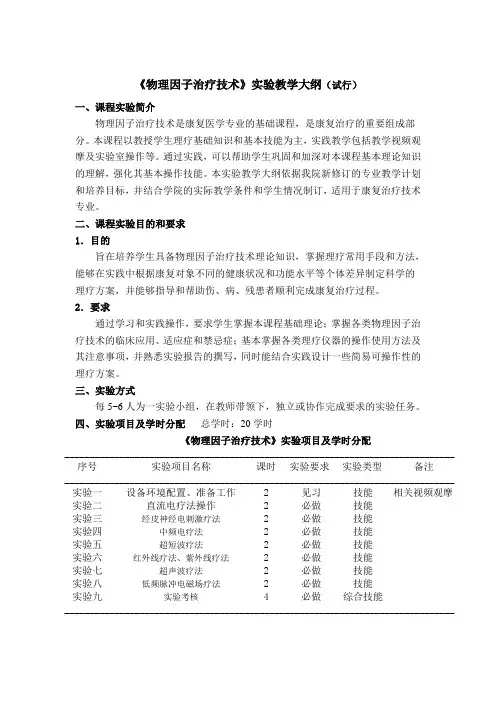 理疗实训大纲